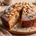 Gâteau aux noisettes sans gluten sur une table rustique