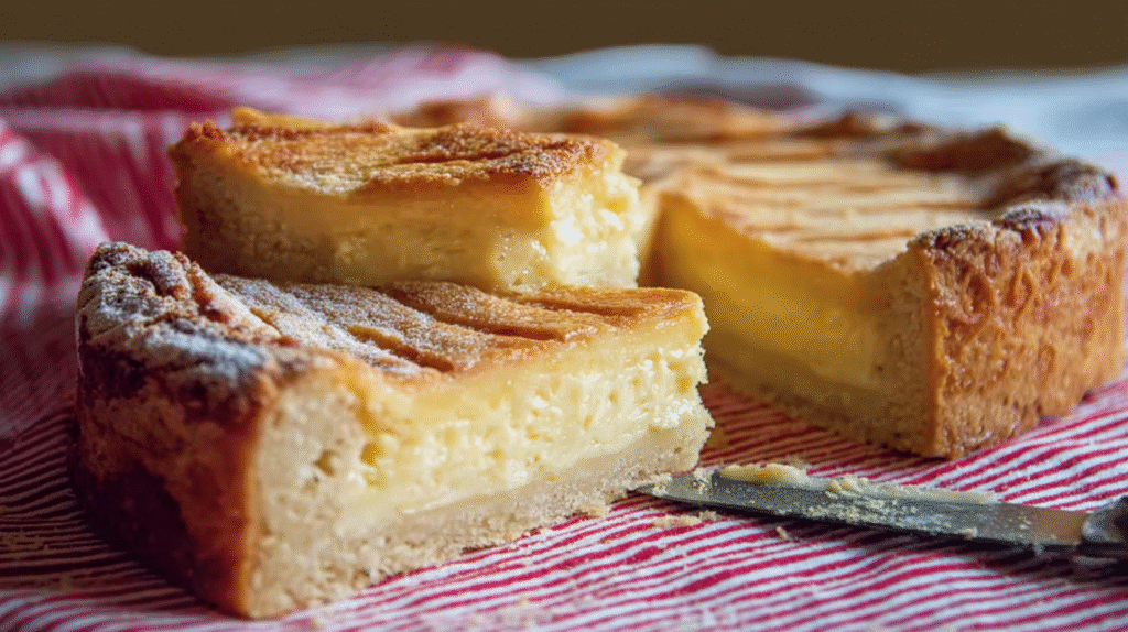 Gâteau basque sans gluten avec croûte dorée et garniture crémeuse