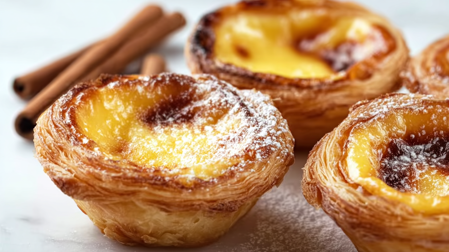 Gâteau portugais : recette sans gluten du mythique Pastel de Nata 4 Gâteau portugais sans gluten pastel de nata sur une table rustique