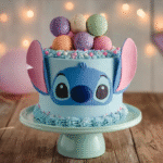 Gâteau Stitch sans gluten : une recette facile, joyeuse et bluffante 5 gâteau Stitch sans gluten décoré en bleu sur table blanche