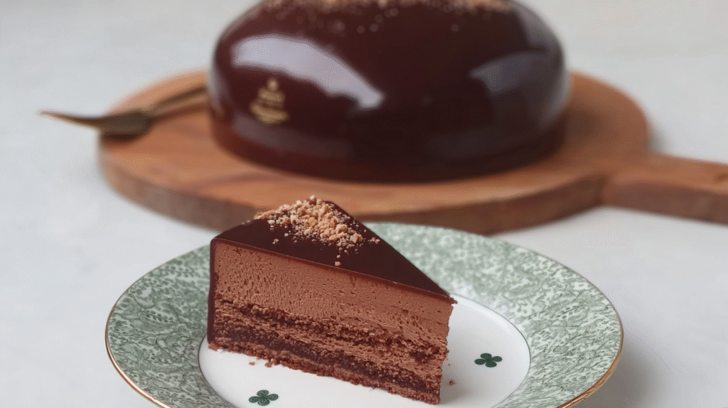Gâteau Trianon sans gluten : Royal fondant et facile à faire 7 Part individuelle de gâteau trianon sans gluten avec décor cacao