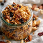 Granola sans gluten maison : recette facile, croustillante et saine 5 Granola sans gluten maison dans un bocal sur fond rustique