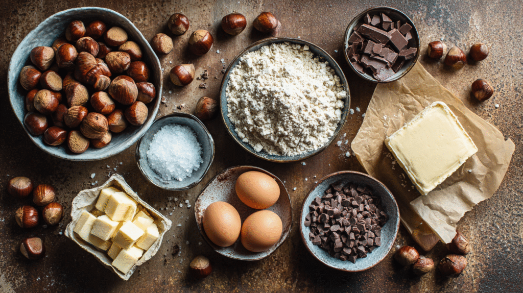 Ingrédients pour un gâteau aux noisettes sans gluten