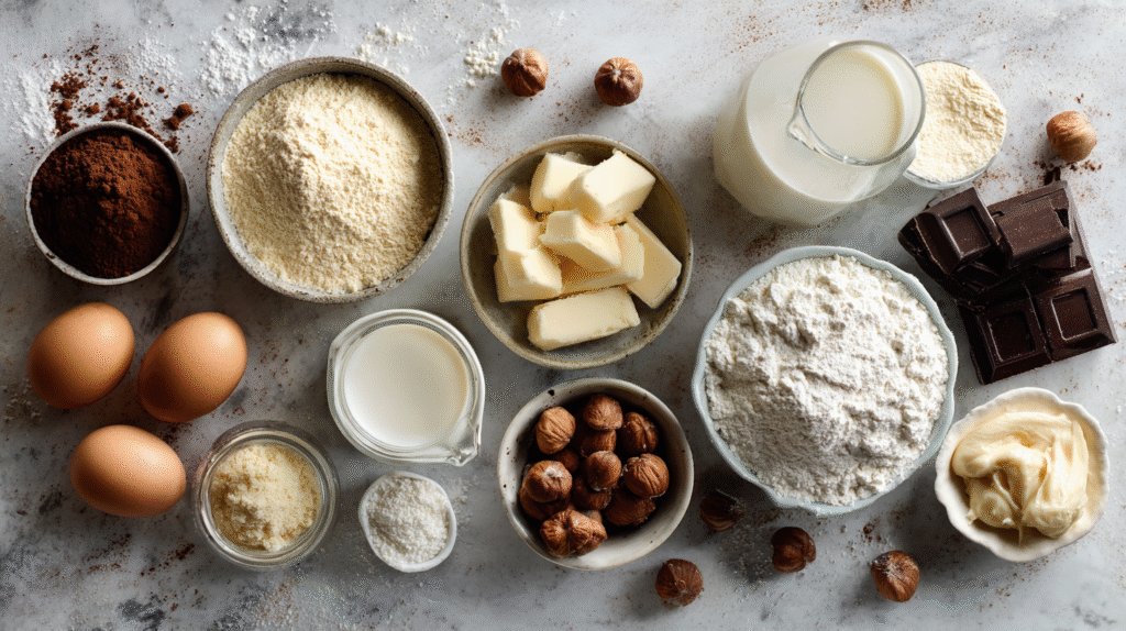 Gâteau Trianon sans gluten : Royal fondant et facile à faire 6 Ingrédients du gâteau trianon sans gluten : chocolat, amandes, noisettes