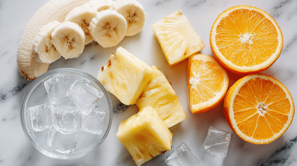 Smoothie ananas frais et sans gluten : la recette simple et vitaminée 6 Ingrédients pour smoothie ananas : banane, orange, ananas, glaçons