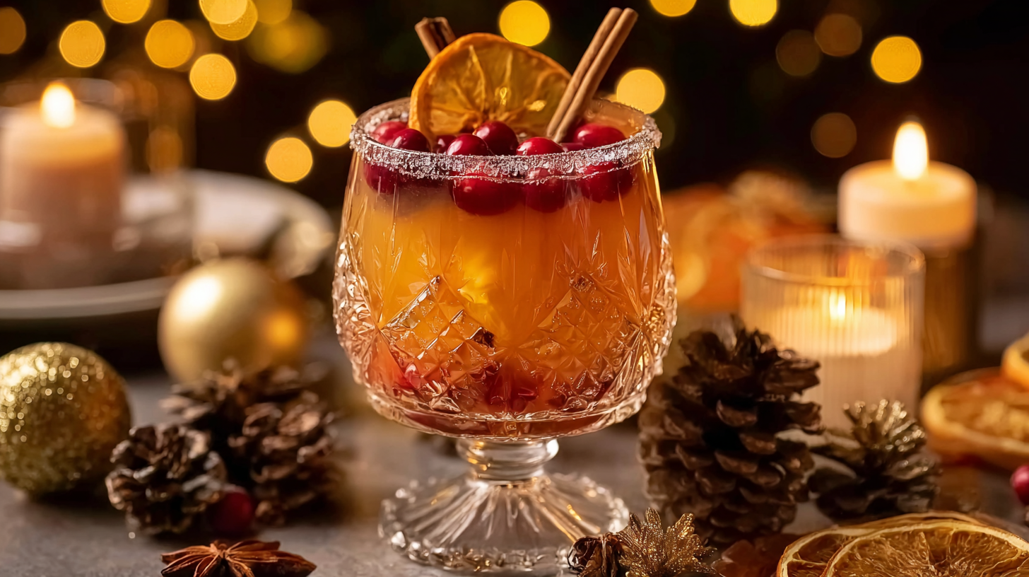 Punch de Noël au Rhum et Agrumes : recette festive et facile 4 Punch de Noël au Rhum et Agrumes dans un saladier festif