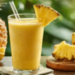 Smoothie ananas frais et sans gluten : la recette simple et vitaminée 5 Smoothie ananas frais et sans gluten sur table en bois