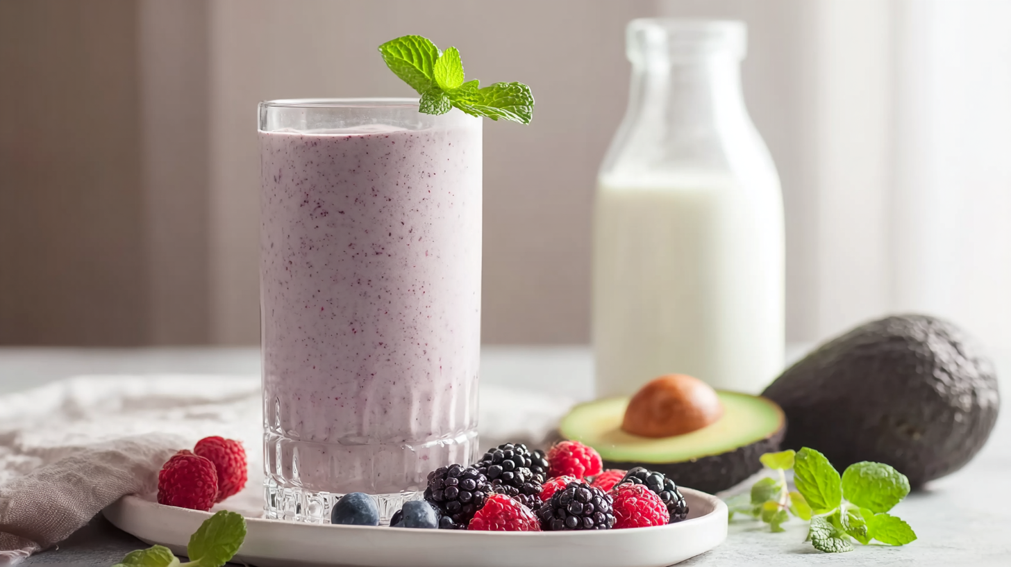 smoothie protéiné servi avec feuille de menthe