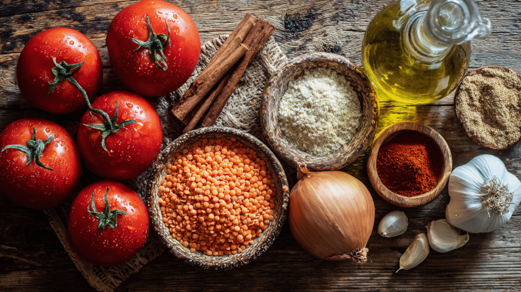 Ingrédients frais pour une soupe à la tomate sans gluten