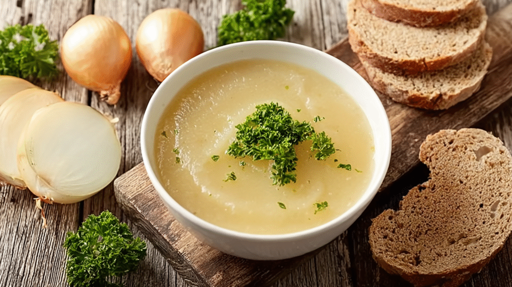 Soupe à l’oignon sans gluten : recette simple et réconfortante 7 soupe à l’oignon sans gluten servie avec croûtons sans gluten