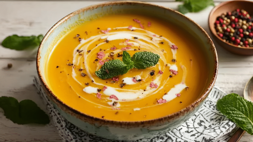 Soupe Butternut Veloutée : Recette Facile et Sans Gluten à Adopter 7 soupe butternut servie chaude avec noix de muscade