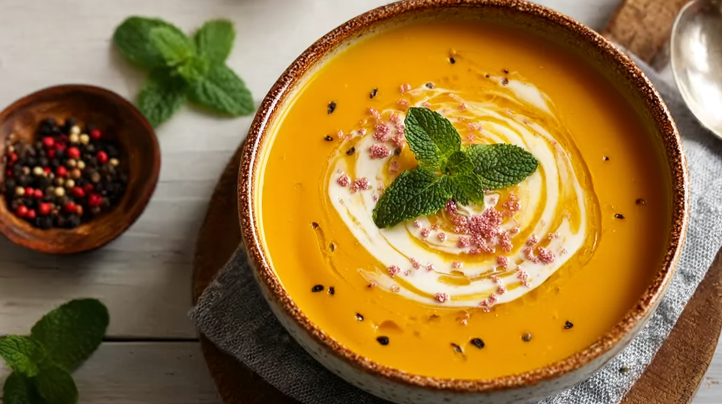 Soupe Butternut Veloutée : Recette Facile et Sans Gluten à Adopter 4 soupe butternut crémeuse dans un bol fumant