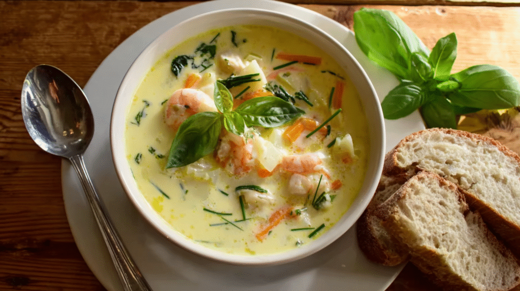 Soupe de poisson sans gluten : recette savoureuse et facile 7 Soupe de poisson servie avec pain sans gluten
