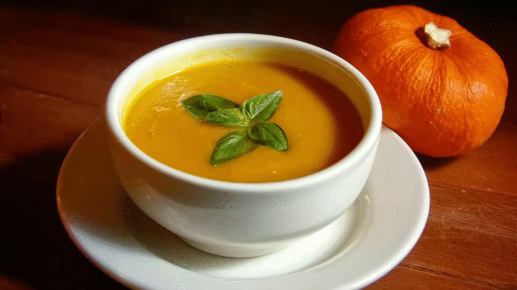 Soupe potimarron facile et crémeuse – un classique d’automne sans gluten 7 soupe potimarron servie avec pain sans gluten