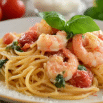 Spaghetti aux crevettes sans gluten : simple, rapide et savoureux 5 spaghetti aux crevettes sans gluten dans un bol rustique