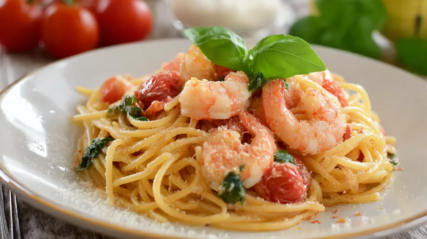 Spaghetti aux crevettes sans gluten : simple, rapide et savoureux 4 spaghetti aux crevettes sans gluten dans un bol rustique