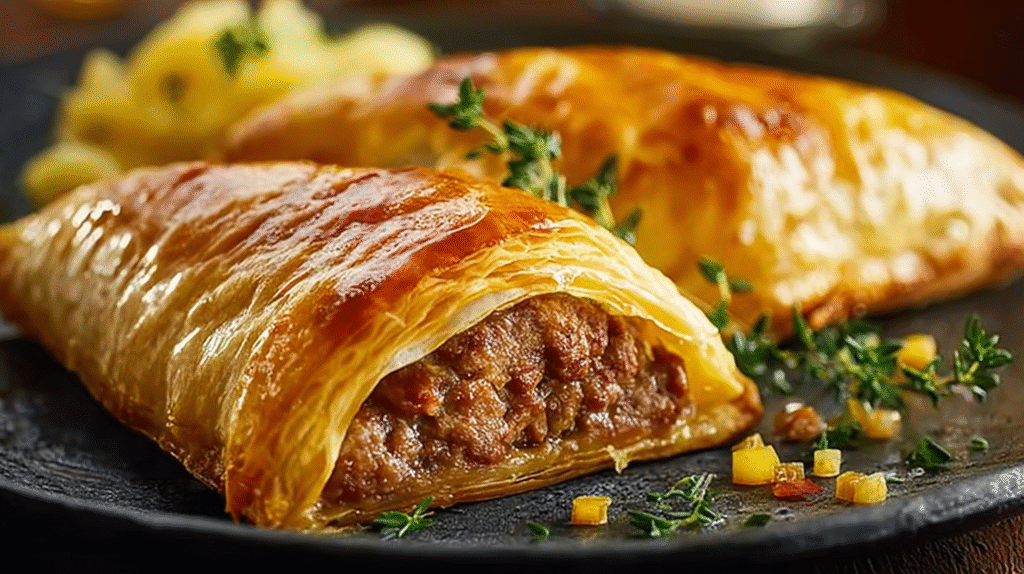 Chaussons Farcis à la Viande Hachée servis avec salade verte