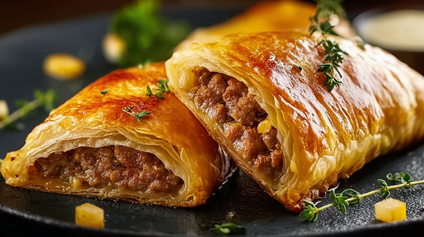 Chaussons Farcis à la Viande Hachée sans gluten sur planche rustique