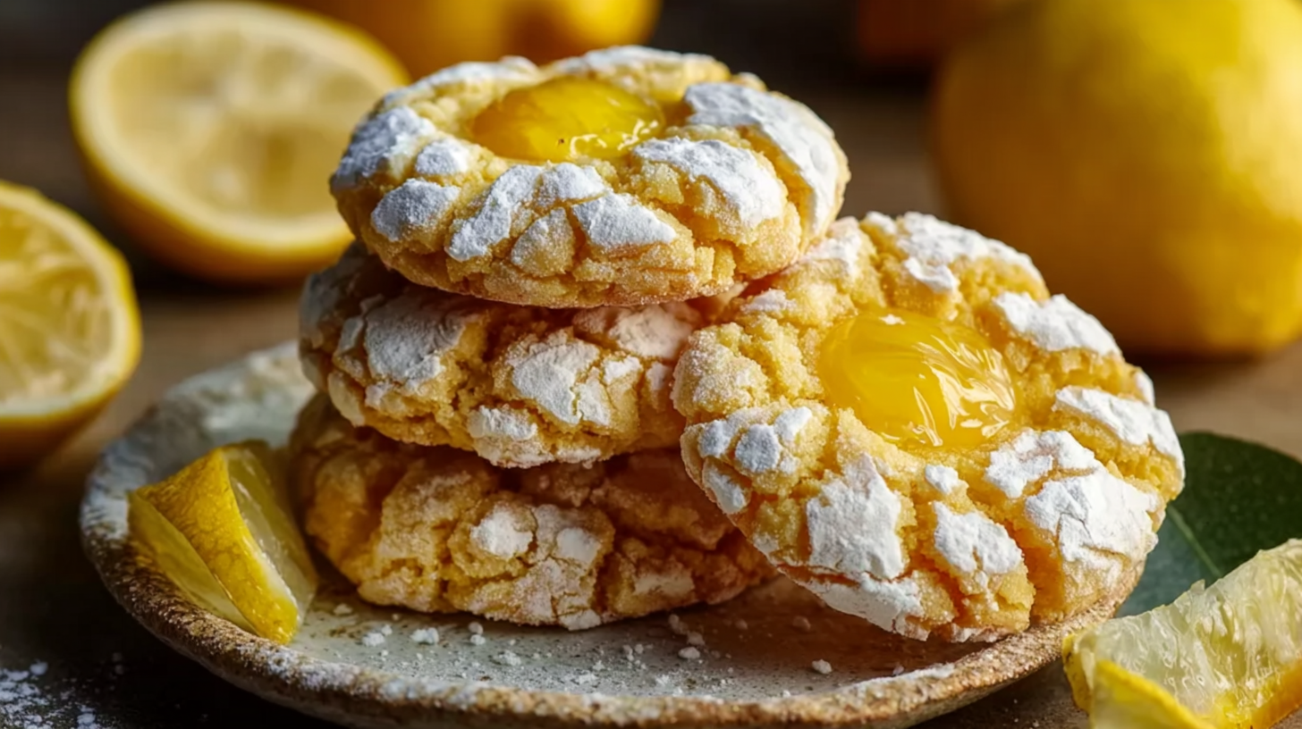 Cookies au Citron Express : Recette Rapide et Moelleuse Sans Gluten 4 Cookies au Citron Express sur planche en bois avec citron