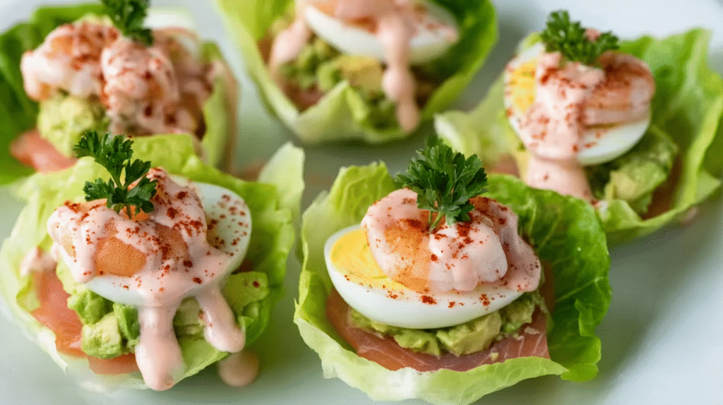 Coupelles de laitue au saumon fumé avocat et œufs de caille sans gluten 7 Coupelles de laitue au saumon fumé avocat et œufs de caille