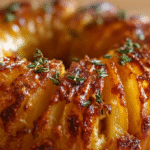 Couronne croustillante de pommes de terre dorée sans gluten sur une table rustique