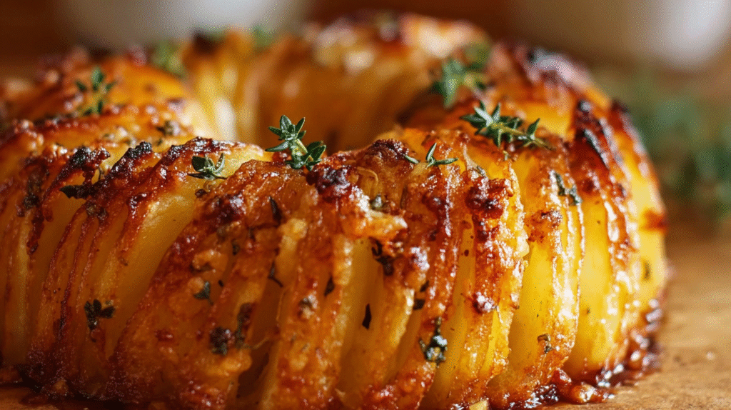 Couronne croustillante de pommes de terre servie avec salade