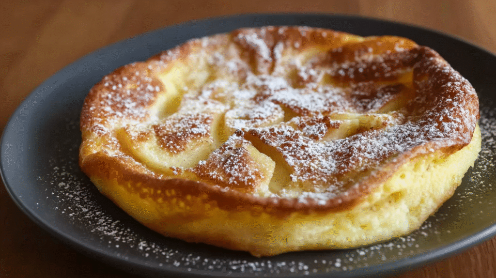 Crépiau aux pommes sans gluten servi avec crème