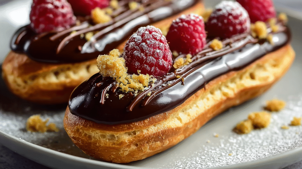 Présentation finale des éclairs au chocolat maison