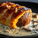 Filet Mignon en Croûte au Foie Gras Sauce aux Morilles : Recette de Fête Sans Gluten 5 Filet mignon en croûte au foie gras sauce aux morilles sur une table festive