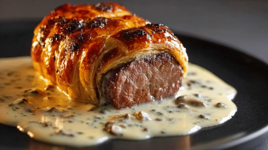Filet Mignon en Croûte au Foie Gras Sauce aux Morilles : Recette de Fête Sans Gluten 7 filet mignon en croûte nappée de sauce aux morilles