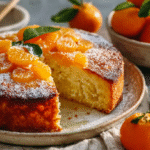 Gâteau aux clémentines sans gluten sur table en bois rustique