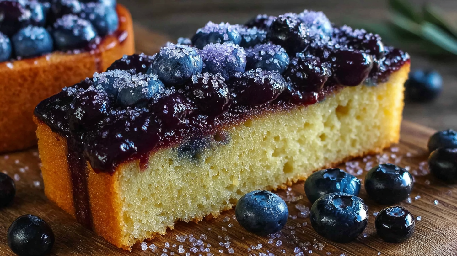 Gâteau aux Myrtilles de Cédric Pernot : Recette Sans Gluten Gourmande 4 Gâteau aux Myrtilles de Cédric Pernot sur une table rustique