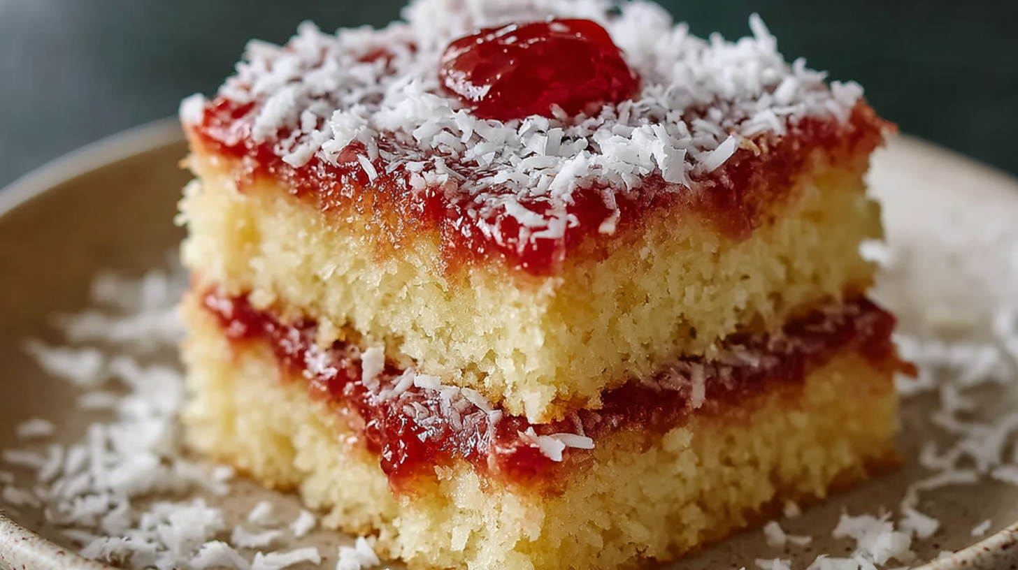 Gâteau Coco Confiture Sans Gluten : Moelleux, Rapide et Gourmand 4 Gâteau coco confiture sans gluten avec cœur framboise