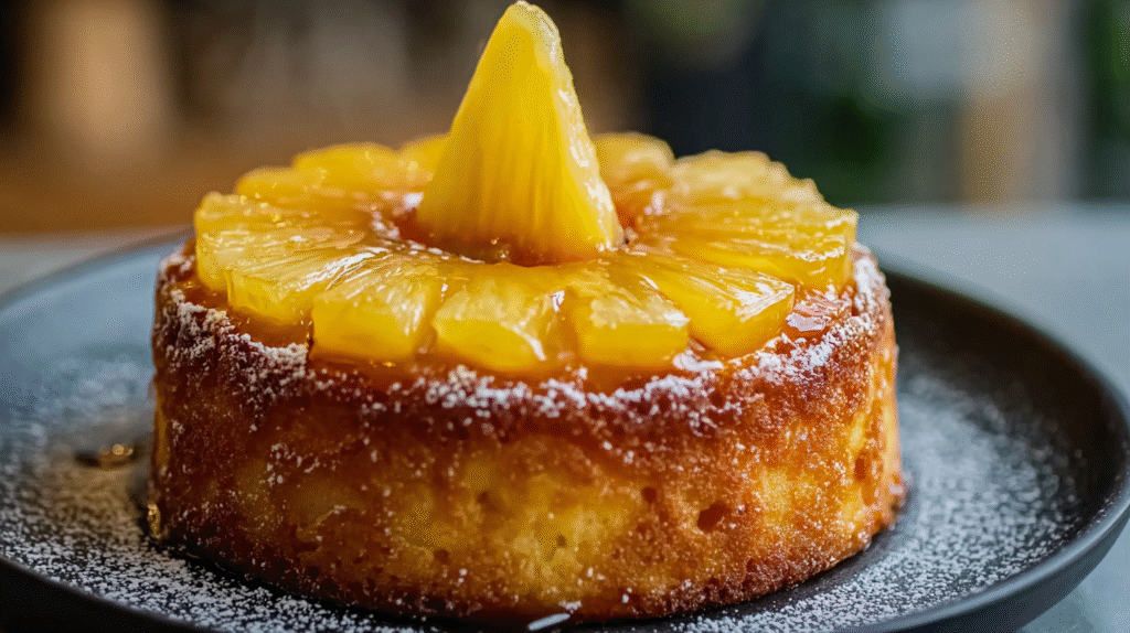 Gâteau Renversé à l’Ananas Sans Gluten : Recette Moelleuse Réussie 7 gâteau renversé à l’ananas sans gluten servie avec glace