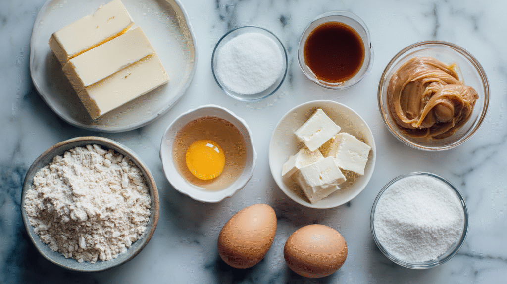 Ingrédients sans gluten pour une bûche chocolat blanc et caramel