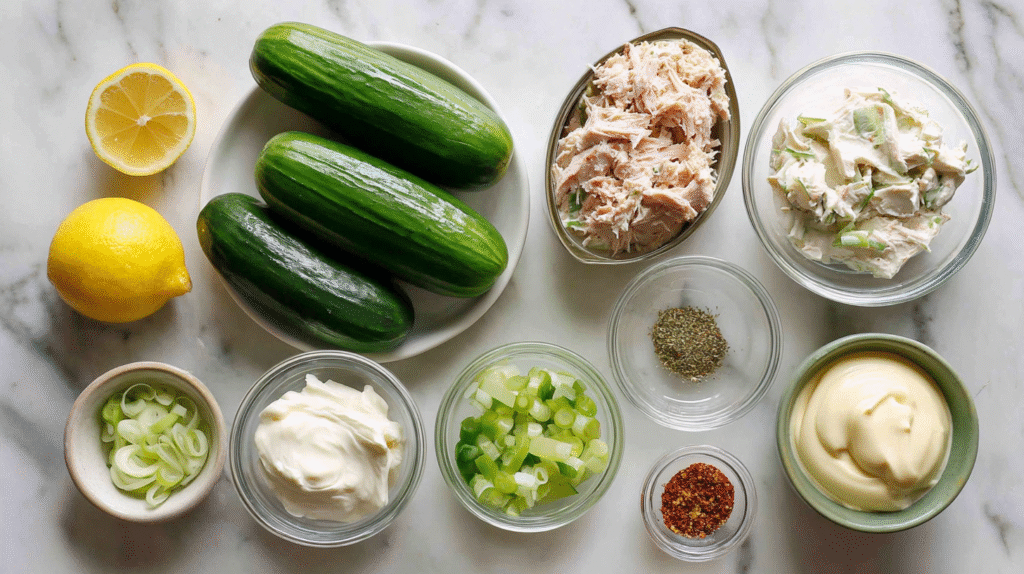 Ingrédients pour concombres farcis au thon sans gluten