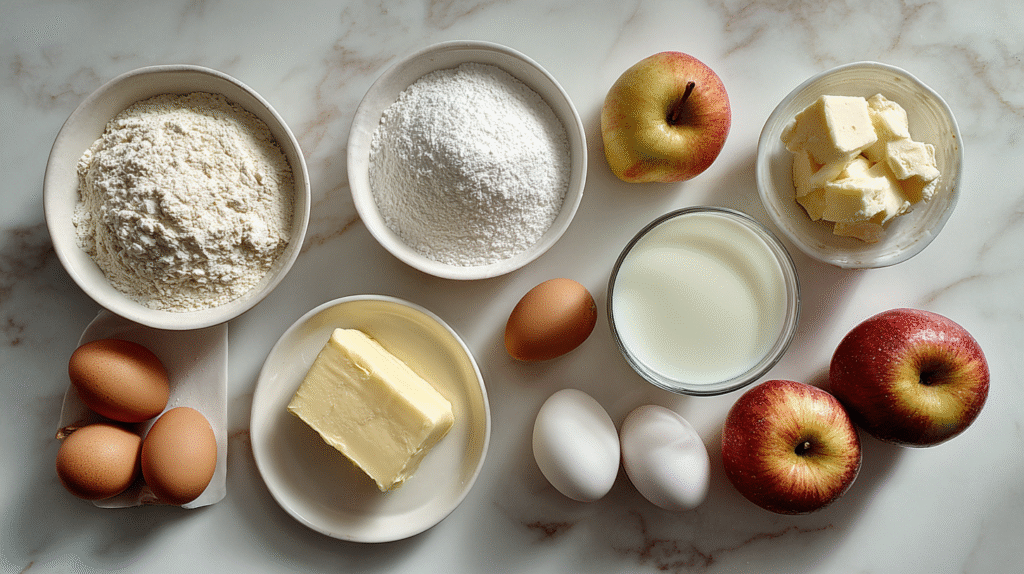 Ingrédients sans gluten pour crépiau aux pommes