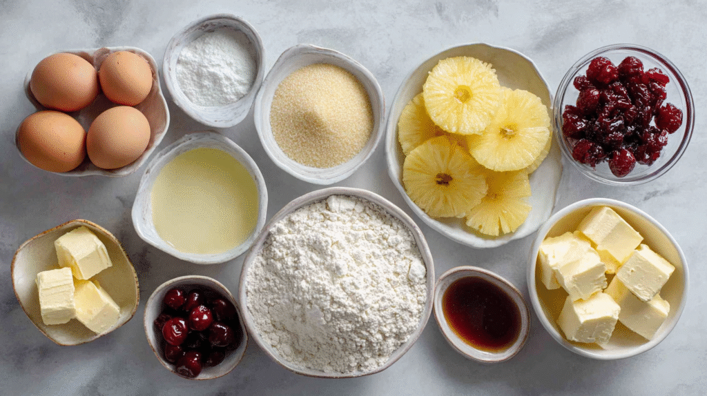 Gâteau Renversé à l’Ananas Sans Gluten : Recette Moelleuse Réussie 6 Ingrédients pour gâteau renversé à l’ananas sans gluten