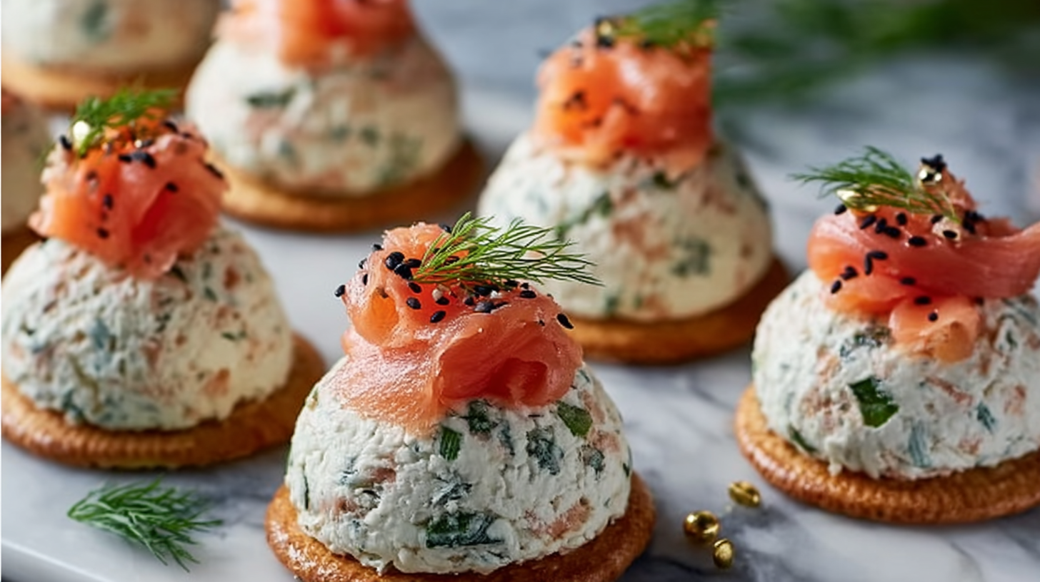 Mini dômes crème fromage et saumon sans gluten sur assiette élégante