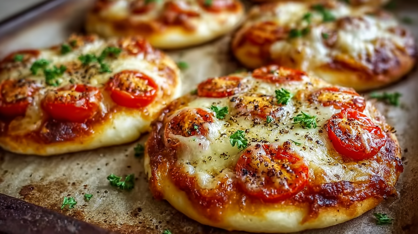 Mini pizzas à la tomate et au fromage sans gluten servies sur une assiette rustique