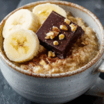 Mugcake Banane et Avoine dans un mug rustique sans gluten