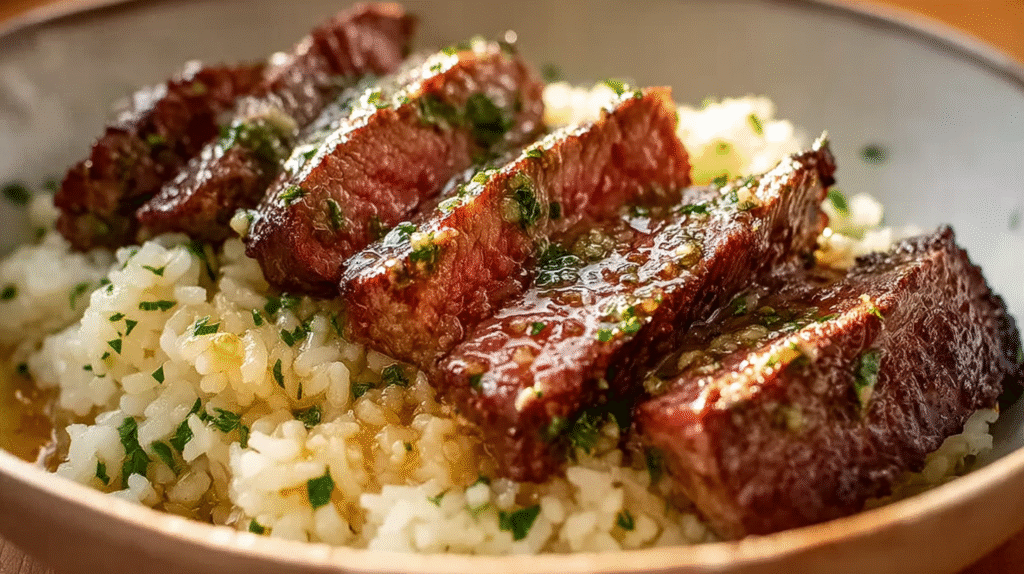 Assiette de riz sauté au steak tendre sans gluten