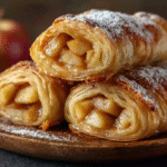 Roulés Feuilletés aux Pommes sans gluten dorés sur une table rustique