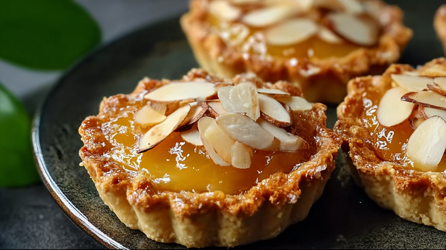 Tartelettes à la Crème d’Amande sans gluten sur table en bois rustique
