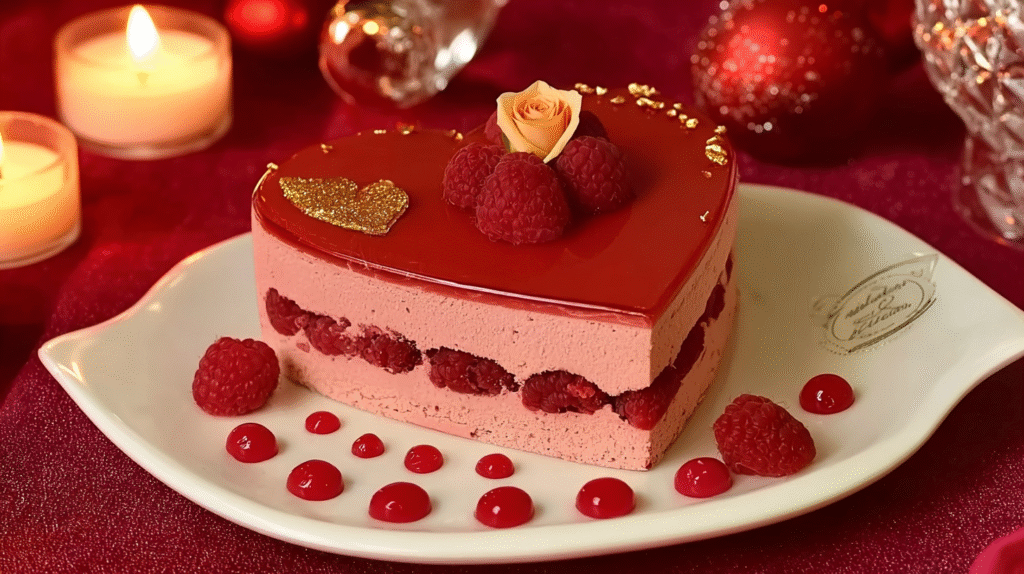 Cœur gourmand aux pralines sans gluten : moelleux, crémeux et irrésistible pour la Saint-Valentin 7 Gâteau cœur gourmand aux pralines sans gluten prêt à être servi