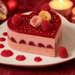 Cœur gourmand aux pralines sans gluten avec framboises fraîches