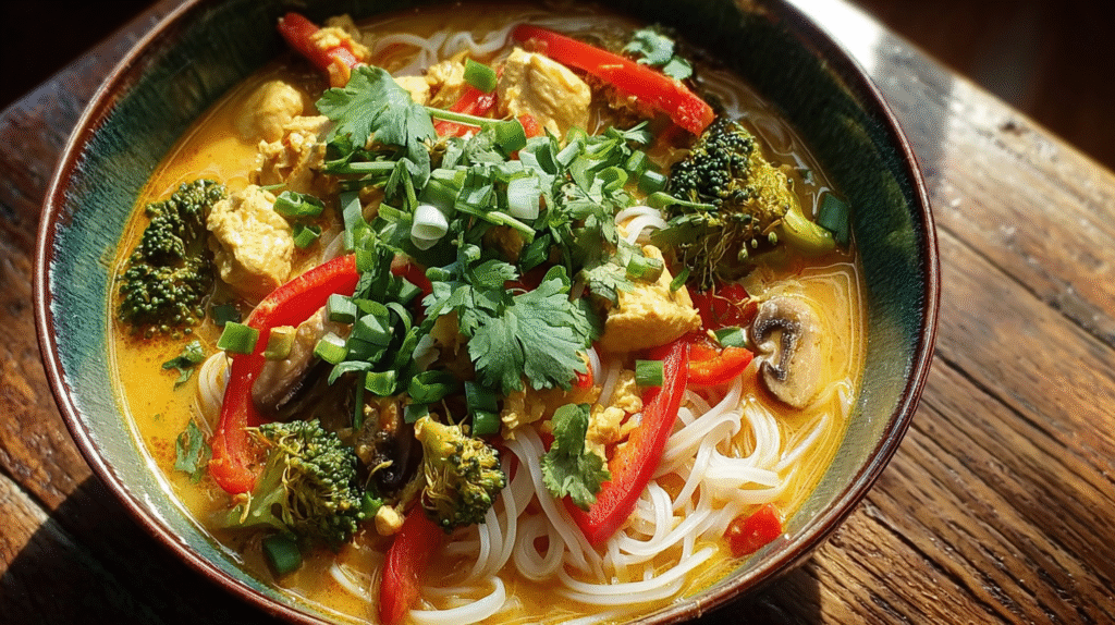 Plat servi de curry thaï de nouilles sans gluten