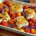 Dos de cabillaud au four avec tomates cerises et citron