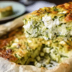 Frittata de courgettes feta et Parmesan dans un plat rustique