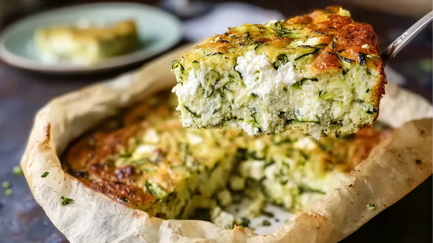 Frittata de courgettes feta et Parmesan dans un plat rustique